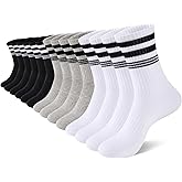 eallco 7 Pairs Womens Crew Cotton Socks Casual Breathable Striped Calf Socks for Women
