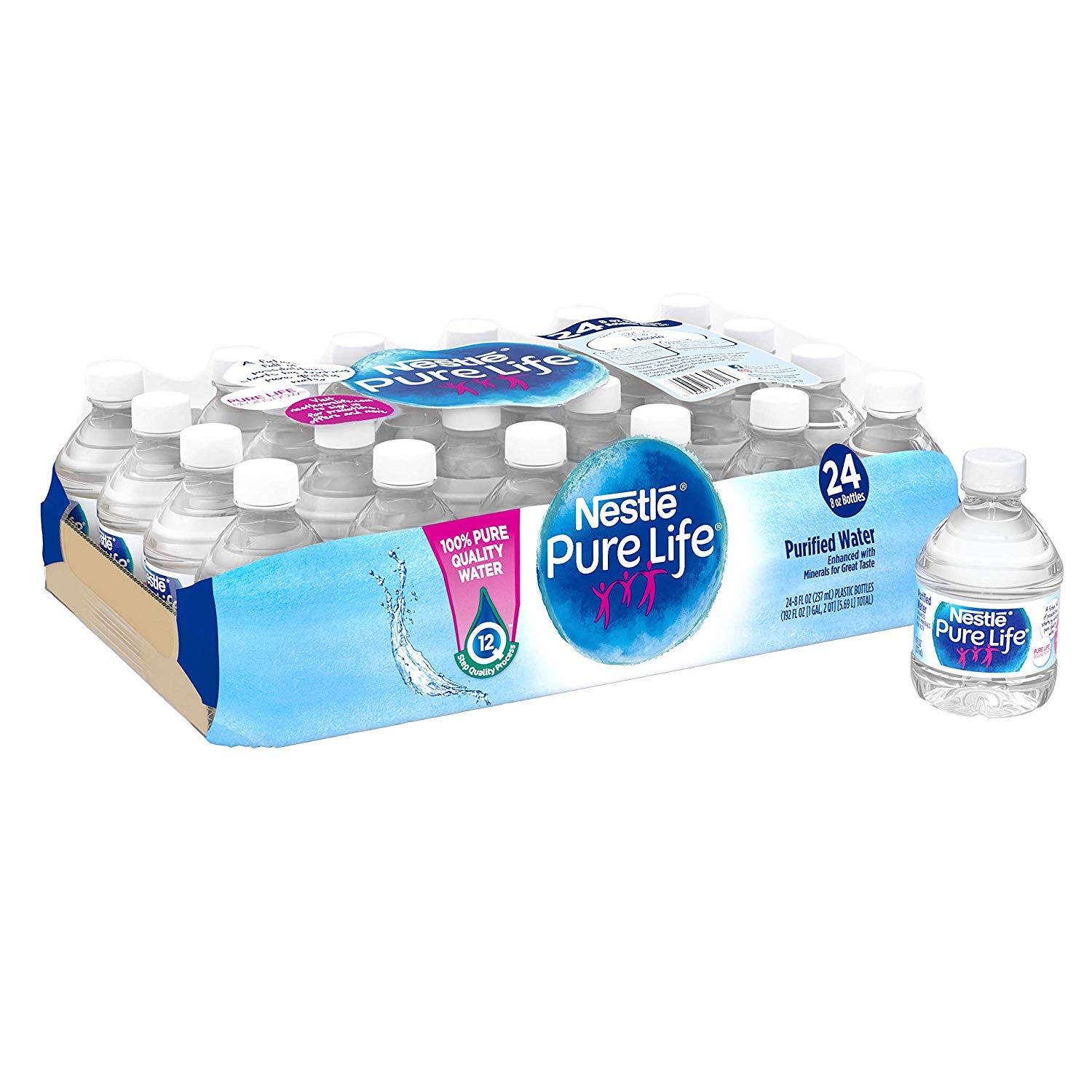 Nestle Pure Life Purified Water, 8 fl oz. Plastic Bottles (24 Pack
