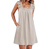 ANRABESS Summer Dress for Women 2026 Casual Sleeveless Square Neck Ruffle Strap Beach Vacation Sundress with Pockets