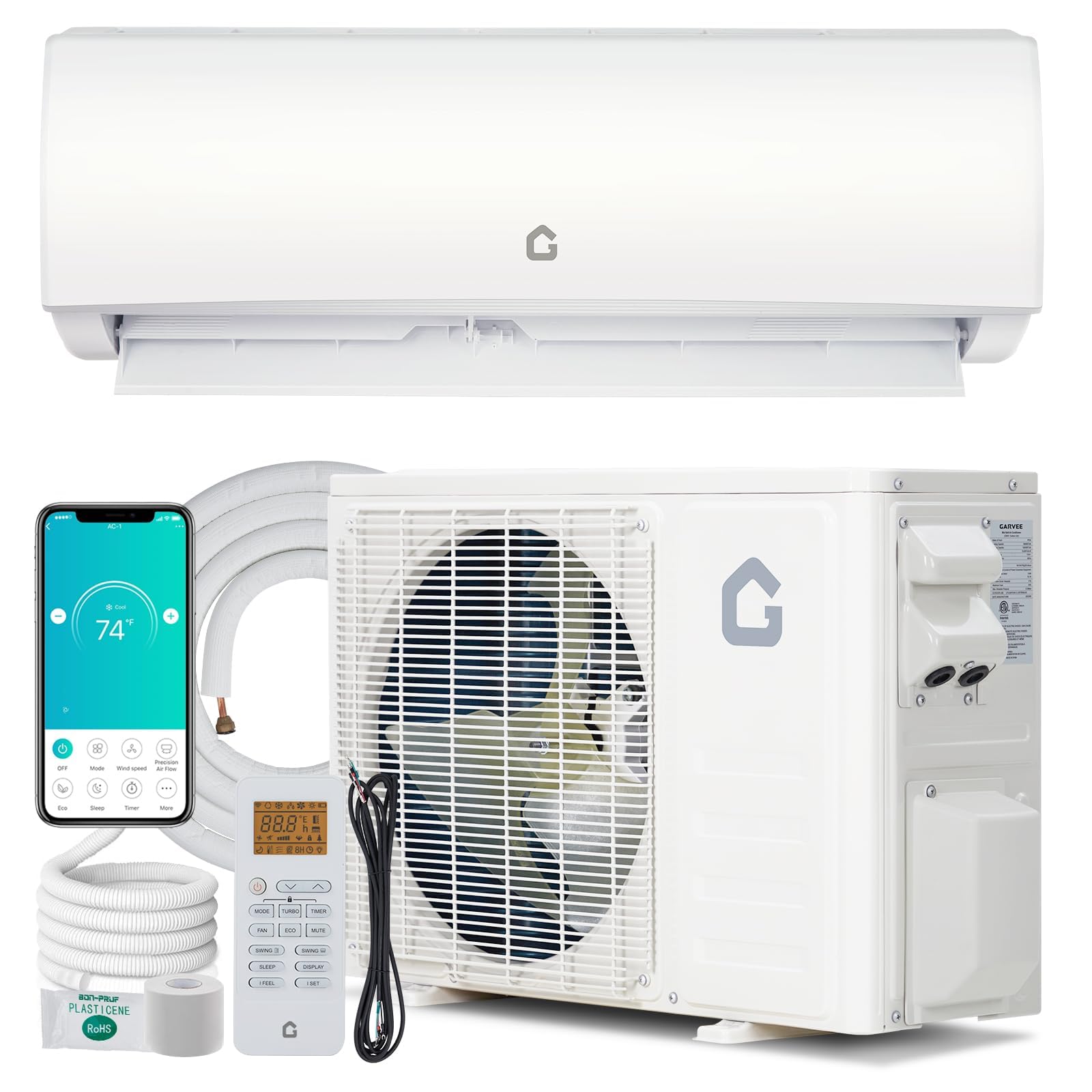 Photo 1 of 12000 BTU Mini Split Air Conditioner & Heater Compatible with Alexa with 1 Ton Pre-Charged Heat Pump Ductless Inverter System, 20 SEER2, Cools Rooms Up to 750 Sq. Ft, 16.4ft installation kit included