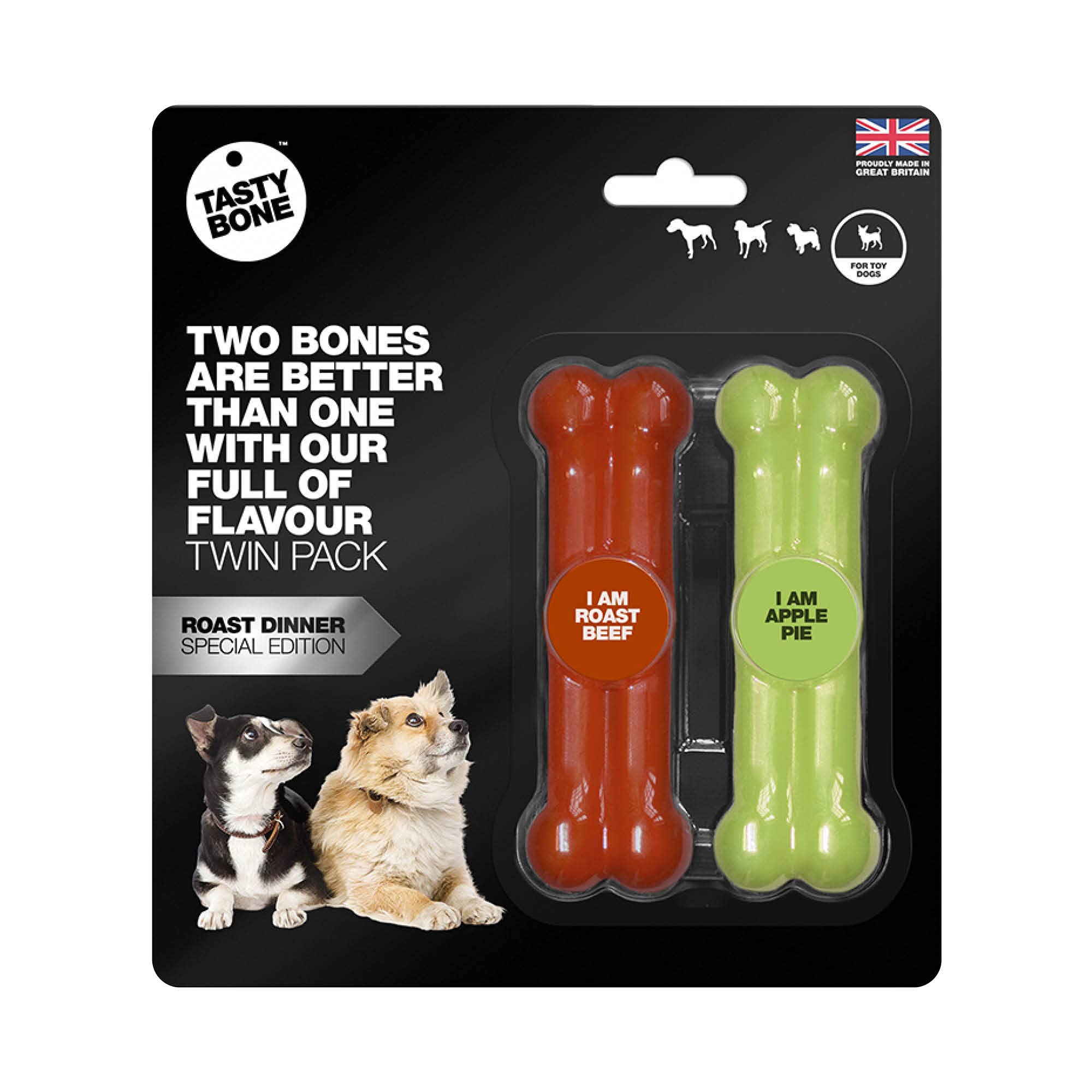 TastyBone Twin Pack Nylon Dog Chew Toys for Toy Dogs (Roast Beef & Apple Pie) - Indestructible for Aggressive Chewers, Everlasting Flavour, Strong Healthy Teeth, Made in the UK