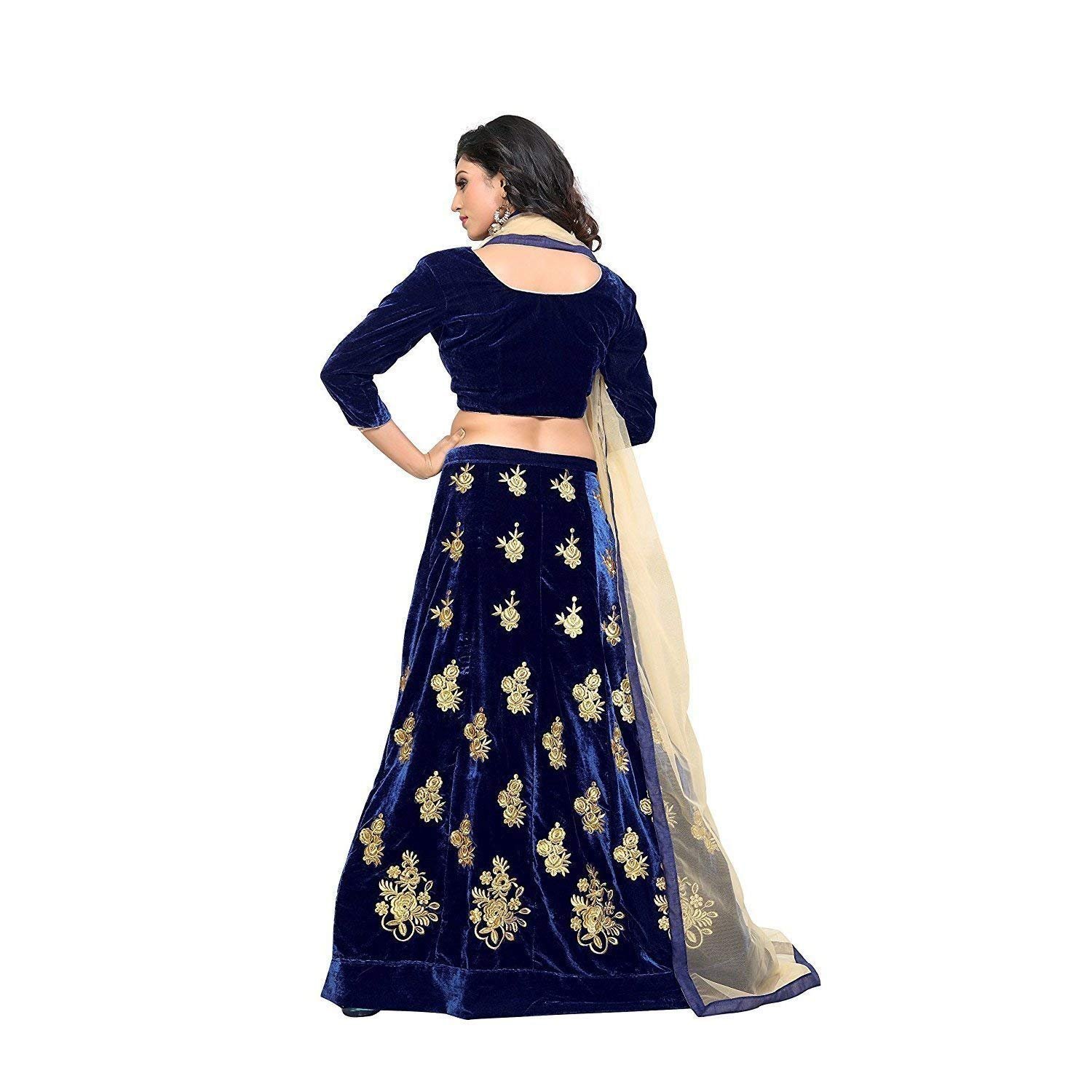 riva fashion woman's blue velvet lehngha choli