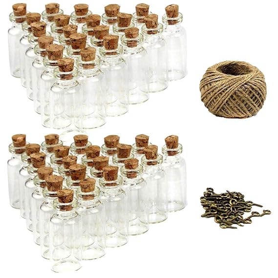 Goodlucky365 50 Stück 5ml Mini Glasflaschen Klein Glasfläschchen mit Korken, 50 Stück Glasflaschen Klein. Ösenschrauben und 3