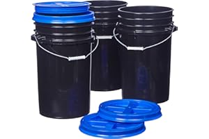 Consolidated Plastics 7 Gallon Black Food Grade Buckets + Blue Gamma Seal Lids, BPA Free Container Storage, Durable HDPE Pails, Made in USA (3 Pack)