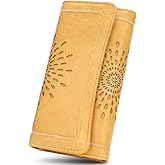 APHISON Womens Wallets RFID Blocking Leather Clutch Long Wallet for Women Card Holder Phone Organizer Ladies Travel Purse Hollow Out Sunflower Design Gift