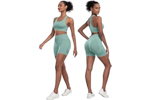 SALSPOR Workout Sets for Women 2 Piece - Seamless Yoga Outfits Shorts and Padded Sports Bra Gym Athletic Clothing Set