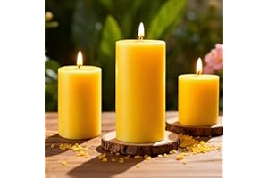 SUPERSUN 3 Pack Natural Beeswax Pillar Candles,Long Burning Unscented Pure Beeswax Candles Set,Smokeless Dripless Organic Pillar Candles Bulk for Home Decor,Prayer,Emergency,2x2in,2x3in,2x4in