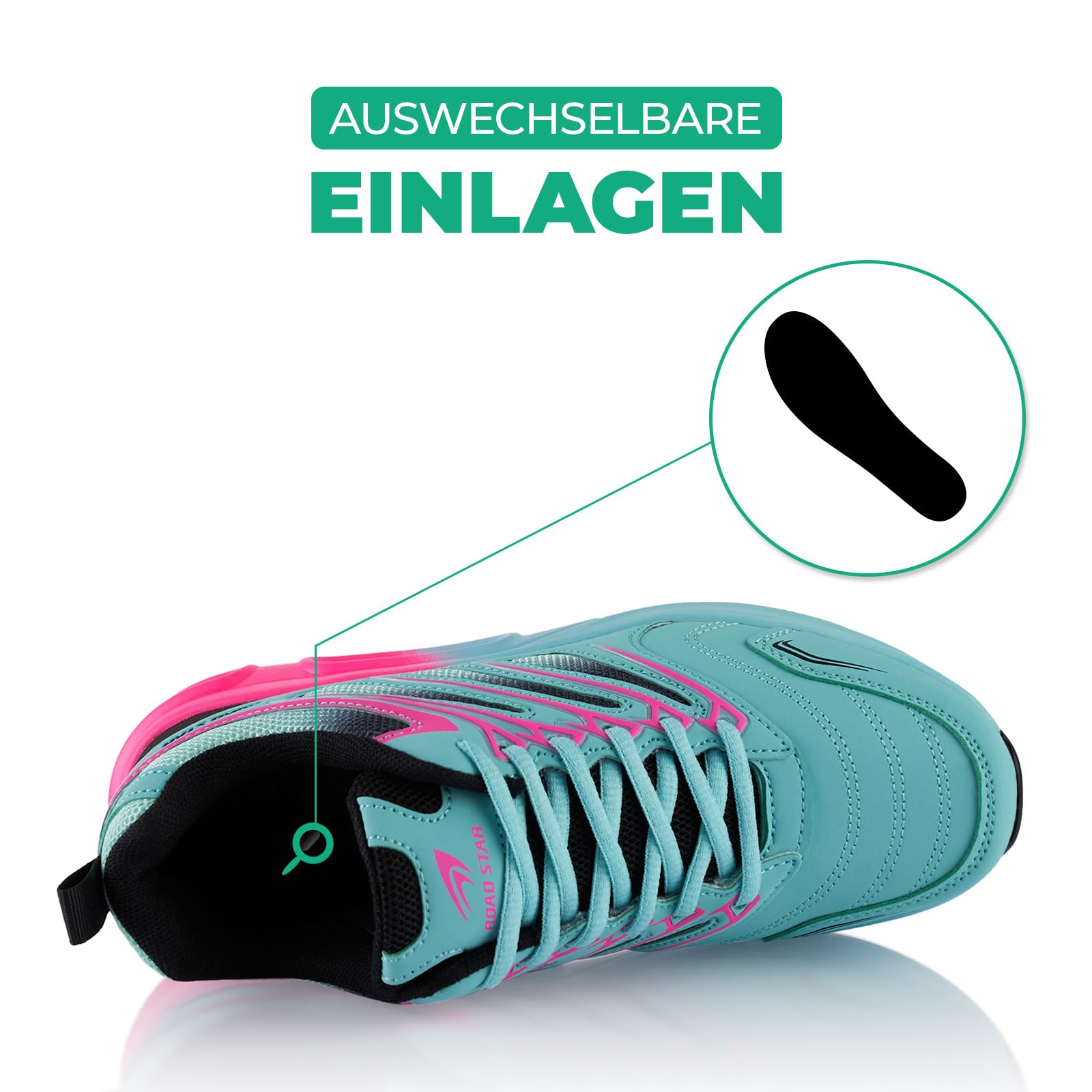 Fusskleidung® Damen Herren Sportschuhe Dämpfung Sneaker leichte Laufschuhe Türkis Schwarz Pink EU 40 5