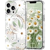 Pepmune Magnetic for iPhone 13 Pro Case Floral, Cute Luxury Clear Flower Cover for Women Girl Elegant Aesthetic Soft [Compatible with Magsafe] Protective Phone Case for iPhone 13 Pro, White Daisy