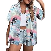 IN'VOLAND Women's Plus Size Hawaiian Shirts Short Sleeve Casual Floral Button Down Shirt Tropical Beach Blouse Summer Top