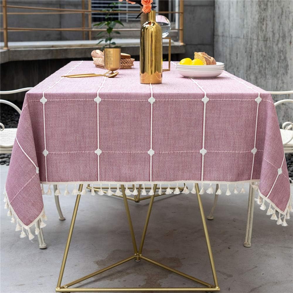 YUNSW Plaid Decorative Linen Tablecloth Tassels Waterproof Oilproof Rectangular Wedding Dining Table Cover Tea Table Cloth A 140x300cm