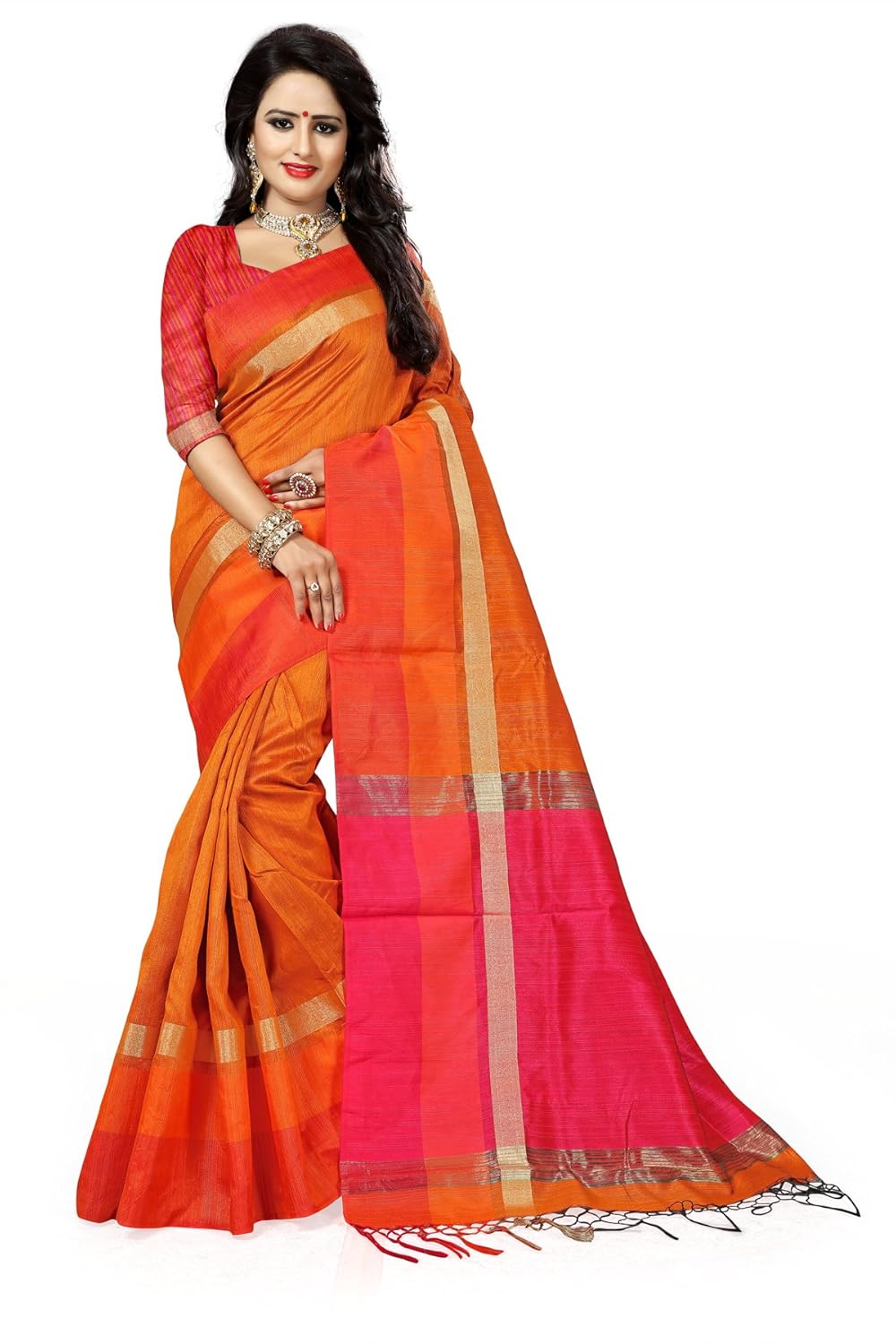 j b fashion cotton saree with blouse piece