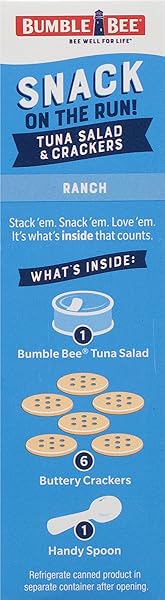 BUMBLE BEE SNACK ON THE RUN RANCH TUNA SALAD WITH CRACKERS KIT, READY TO EAT SPOON INCLUDED WILD CAUGHT TUNA SHELF STABLE & CONVENIENT PROTEIN SNACK- 3.5 OZ