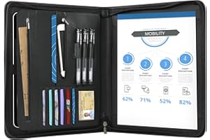 Ringsun PU Leather Portfolio for Men, Leather Padfolio Business Resume Portfolio for A4/Pad, Leather Portfolio Folder Organizer, Black