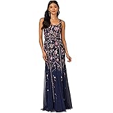 Adrianna Papell Womens Bead Godet Long Dress