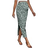 MakeMeChic Women's Floral Maternity Skirt Over The Belly High Waisted Side Split Long Skirts