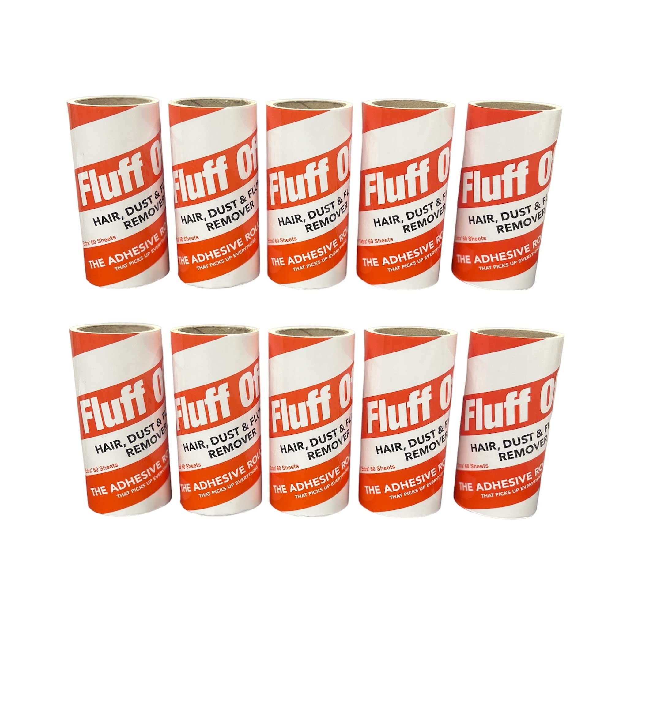 Fluff Off "Extra" Lint Roller Refills, 10 Pack of 60 Sheets Extra Sticky Lint Roller Refills for Clothes, Pet Hair and Furniture - Will fit most lint roller handles - 600 Sheets
