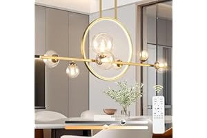 KELUOLY Gold Kitchen Island Light for Dining Room,37.4" Minimalist Dimmable LED Linear Pendant Lights with Globe Glass Shade,Ceiling Light Fixture Hanging for Dining Room, Office, Kitchen