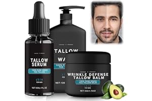 BIRUNWER Wrinkle Defense Tallow Balm, Skin Care for Men, Mens Face Care Set (Tallow Cream + Tallow Night Serum + Tallow Face Wash), Moisturizer & Anti Wrinkles for Men Day & Night(1 SET)