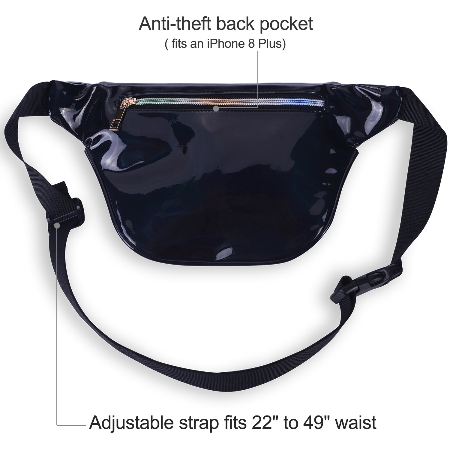 LEADO Holographic Neon Fanny Pack Cute Fashion Fanny Packs for Women and Men, Metallic 80s Shiny Waist Bags Water Resistant Bum Bag, Waist Pack Glitter for Rave, Festival, Party, Trip