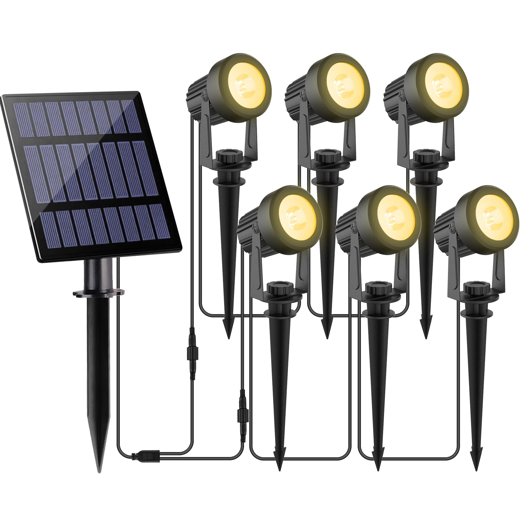 NATPOW Solar Spot Lights Outdoor Garden, Dusk-to-Dawn Warm White Spotlight, Stake Lights Solar Powered, 6-in-1 Spot Light IP65 Waterproof Auto ON/Off Ideal for Garden Walkway Decoration (3000K)