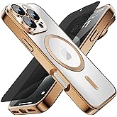Misscase for iPhone 16 Pro Case with Privacy Screen Protectors,[Camera Lens Protector] Clear Magnetic Luxury Plating Case Compatible with MagSafe Elegant Anti-Scratch Case Cover Gold