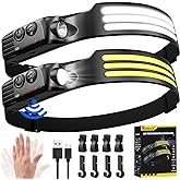 Headlamp Rechargeable,2 Pack Super Bright 3000 Lumen 5 Modes 1500mAh Lampe Frontale,230°Wide Beam 3 Light Motion Sensor Head