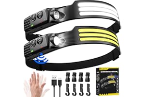 Headlamp Rechargeable,2 Pack Super Bright 3000 Lumen 5 Modes 1500mAh Lampe Frontale,230°Wide Beam 3 Light Motion Sensor Head 