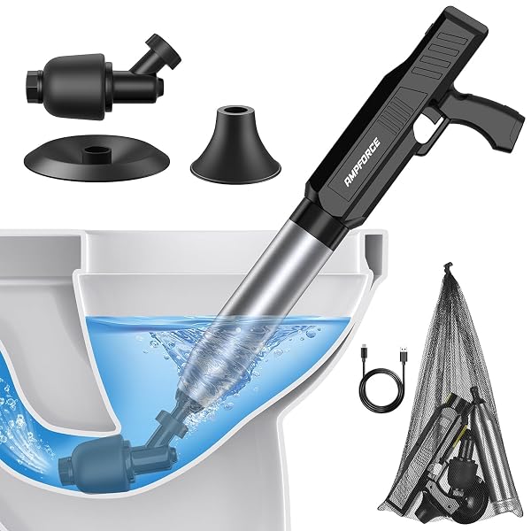 AMPFORCE ‌ELECTRIC TOILET PLUNGER FOR BATHROOM, HIGH-PRESSURE AIR...