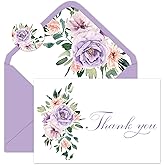JarThenaAMCS 50 Pack Purple Floral Thank You Cards Pink Purple Flower Greeting Cards With Envelopes Stickers Watercolor Blank Note Card for Birthday Wedding