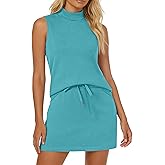Casly Lamiit Two Piece Skirt Set for Women Sweatsuits Tennis Outfits Casual Mock Neck Sleeveless Top Elastic Short Skorts