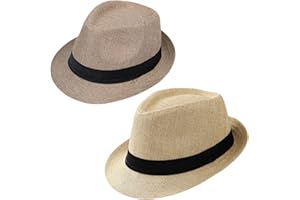 Giroir 2Pack Fedora Hats for Men Women Short Brim Unisex Short Brim Summer Beach Style 1920s Party Accessories