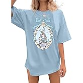 jusgai Magic Kingdom Tshirts for Women Cute Castle Shirt Oversized Bows Graphic Tee Family Vacation Short Sleeve Tops