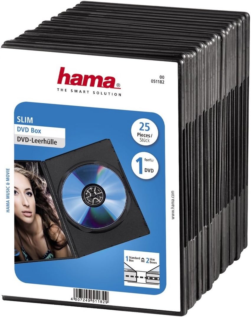 Hama DVD Slim Box 25, Cajas de discos ópticos, Negro, paquete de 25: Amazon.es: Electrónica