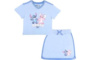 Disney Princess, Lilo and Stitch, Minnie Mouse, Moana and Frozen Girls 2-Piece Sets - Short Sleeve T-Shirt and Skort for Kids