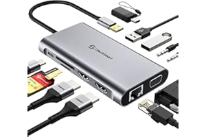 UtechSmart USB Docking Station, 11 IN 1 USB C Dock Triple Display, USB 3.0 Laptop Docking Station with Dual HDMI, VGA, PD, Ethernet, SD/TF, USB 3.0, Mic/Audio, Compatible for MacBook M1 Dell HP Lenovo