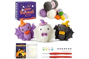 MAGIMUSE Crochet Kit for Beginners, Crochet Starter Kits Halloween Amigurumi Knitting Crochet Animals Kits Hooks Yarn Set with Step-by-Step Video Tutorials, 3 Colorful Bats (40%+ Yarn)…