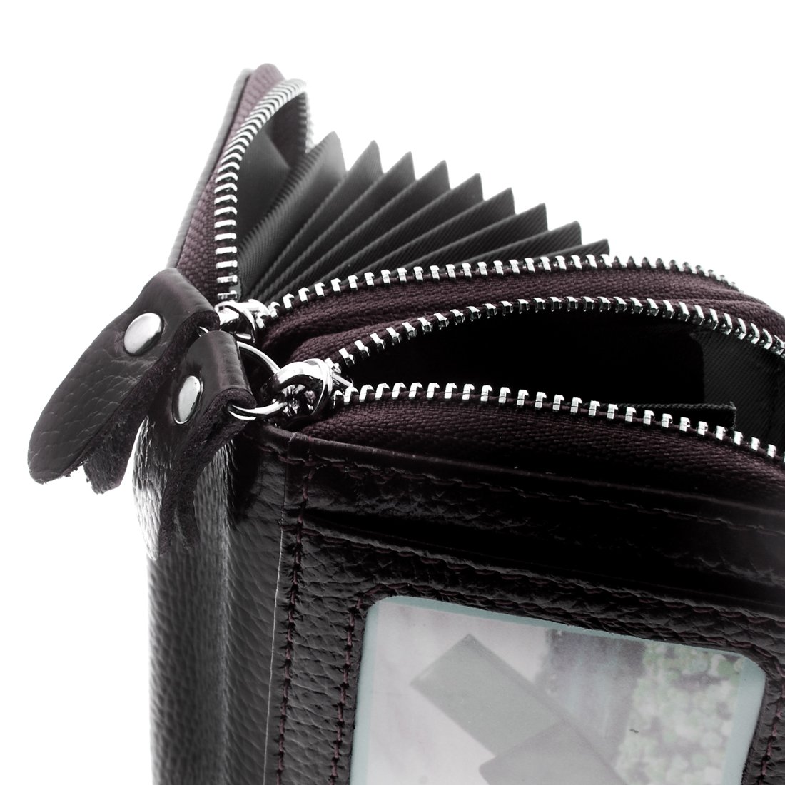 Womens Wallet Small double-zipper Wallet Mini Wallet Card Holder coin purse (BROWN)