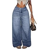GORGLITTER Women's Barrel Jeans Y2k Low Waist Baggy Denim Pants Casual Loose Wide Leg Pants Streetwear