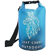 Lost Creek Outdoors Semi-Transparent Waterproof Roll Top Dry Bag, 5L/10L/20L Sizes, for Kayaking, Boating, Swimming, Fishing, Beach, River Activities (Sky Blue, 10L)