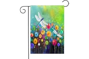 DZGLOBAL Summer Flowers Garden Flag Dragonfly House Flag Spring Welcome Garden Flags 12 x 18 Double Sided Floral Flags for Patio Lawn Home Outdoor Decor