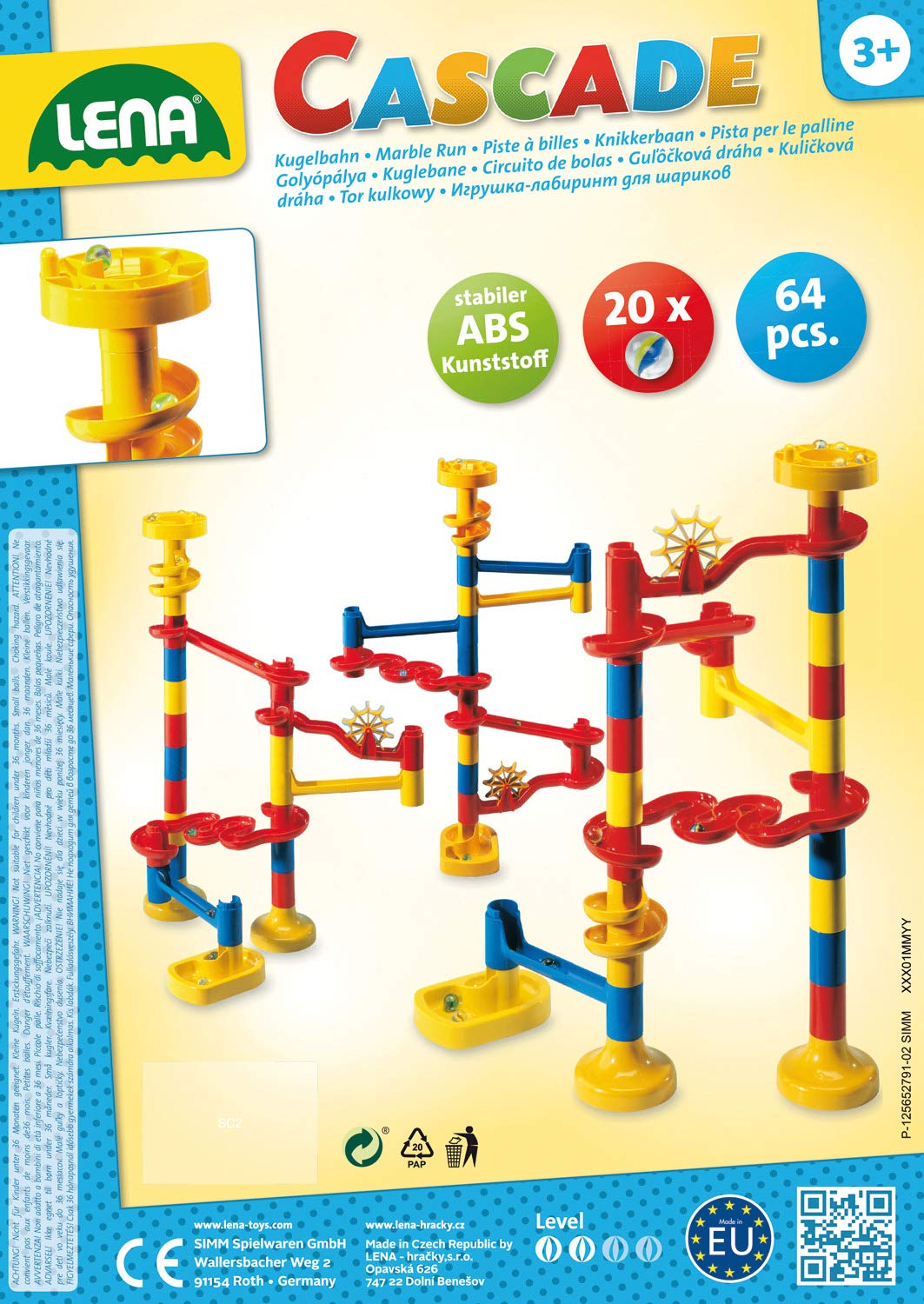 SIMM Spielwaren Lena Cascade Marble Run, Multicoloured, Plastic, Ages 3-10