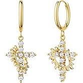 Gold Dangle Earrings for Women,Horseshoe Hoop Huggie Earrings with Heart Cubic Zirconia Hypoallergenic Lightweight Dangling Earrings Lucky Jewelry Gifts Perfect for Christmas,Birthday,Anniversary