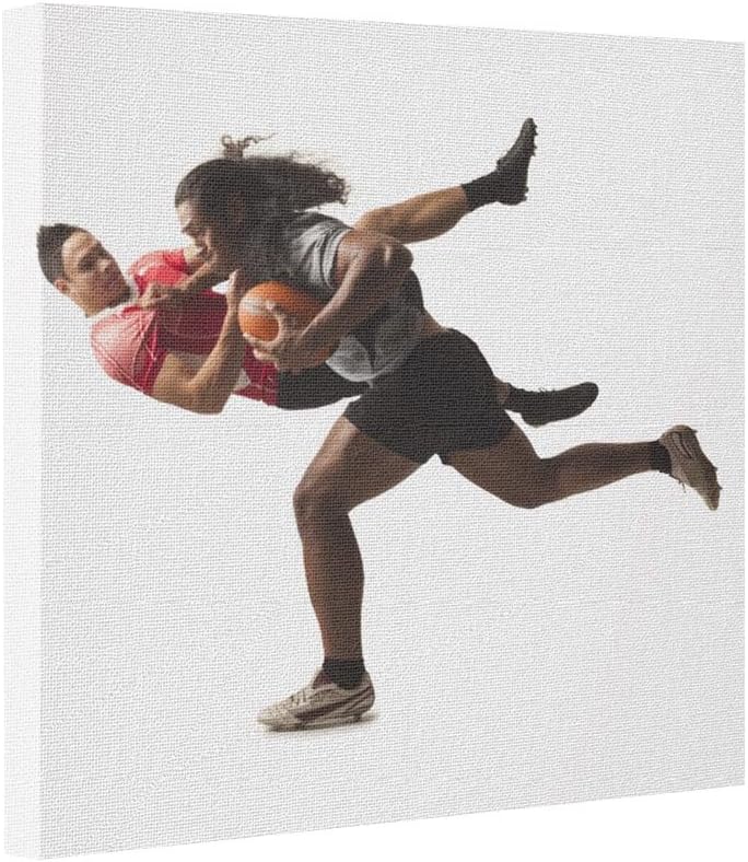 Bonny Sui Abstract Art Canvas Rugby players tackling for ball Gallery Wrapped Canvas