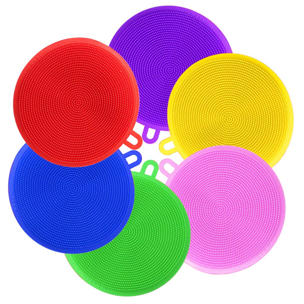 BESTZY Silicone Sponge, 6 Pcs Silicone Scrubber Kitchen Anti-Bacterial Sponge Multicolor for Cleaning Vegetable Kitchen Utensils (Round)