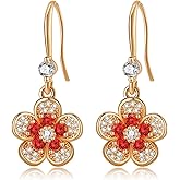Austrian Crystal Flower Dangle Drop Earrings for Women 14K Gold Plated Hypoallergenic Jewelry