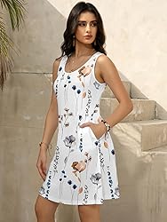 LUXVEER Womens Floral Summer Dress Casual Loose