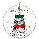 Crocin’ Around The Christmas Tree Ornament – Funny Ceramic Holiday Decoration with Crocs Shoe Christmas Tree – Unique Gag Gift for Crocs Lovers, Friends, and Family
