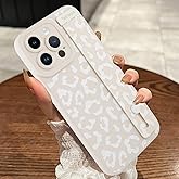 MOWIME Compatible with iPhone 14 Pro Case with Strap Wrist, Cheetah Print Shockproof Soft TPU Protective Cover for Women Girls, Slim Anti Scratch Case for iPhone 14 Pro 6.1 Inch, White