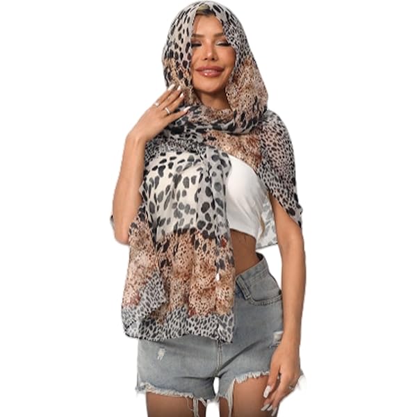 Sciarpa Leopardo In Chiffon Per Donna - Stola Elegante 165x75 Cm, Perfetta Per Serate E Feste